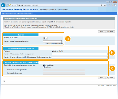 Configuración de una carpeta compartida como ubicación de almacenamiento